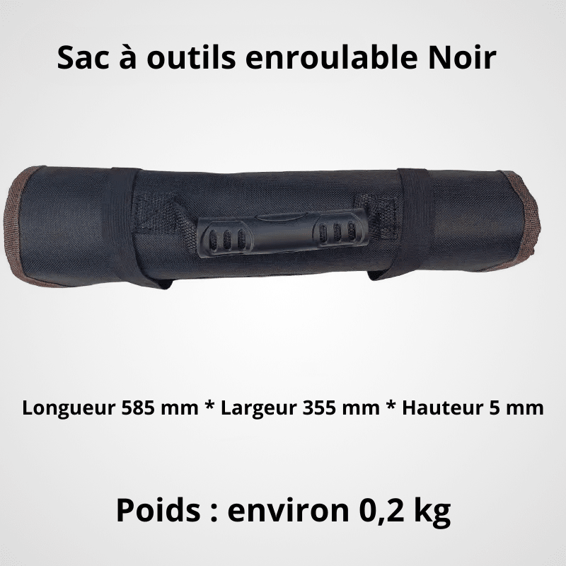 Sac à outils enroulable noir avec poignée et sangles noires - Dimensions 585 x 355 x 5 mm, poids 0,2 kg