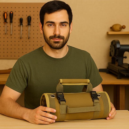 Sac à outils enroulable portable avec poignée de transport ergonomique et design compact gain de place