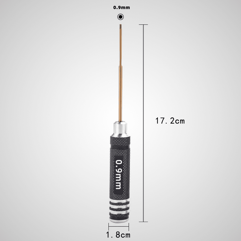 Tournevis hexagonal magnétique 0,9mm – embout acier doré, manche aluminium antidérapant, longueur 17,2cm, diamètre 1,8cm