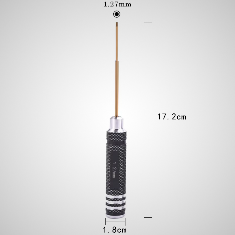 Tournevis hexagonal magnétique 1,27mm – embout acier doré, manche aluminium antidérapant, longueur 17,2cm, diamètre 1,8cm
