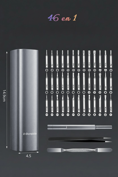 Ensemble complet tournevis magnétique 46 en 1 avec manche ergonomique antidérapant et embouts magnétiques professionnels
