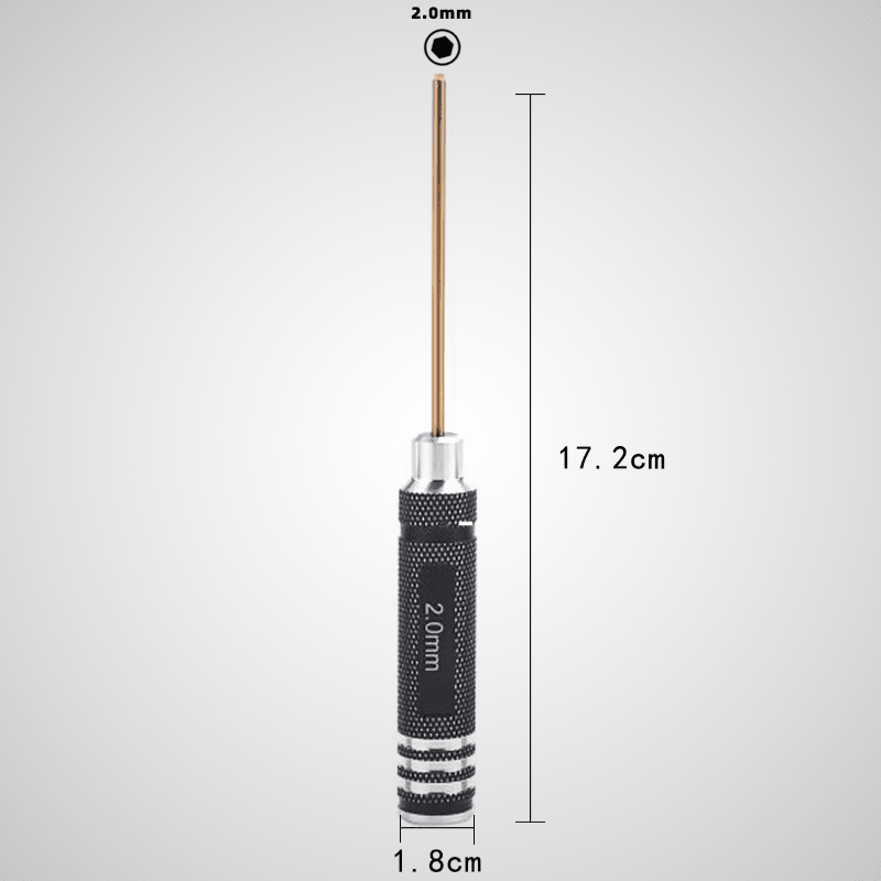 Tournevis hexagonal magnétique 2,0mm – embout acier doré, manche aluminium antidérapant, longueur 17,2cm, diamètre 1,8cm
