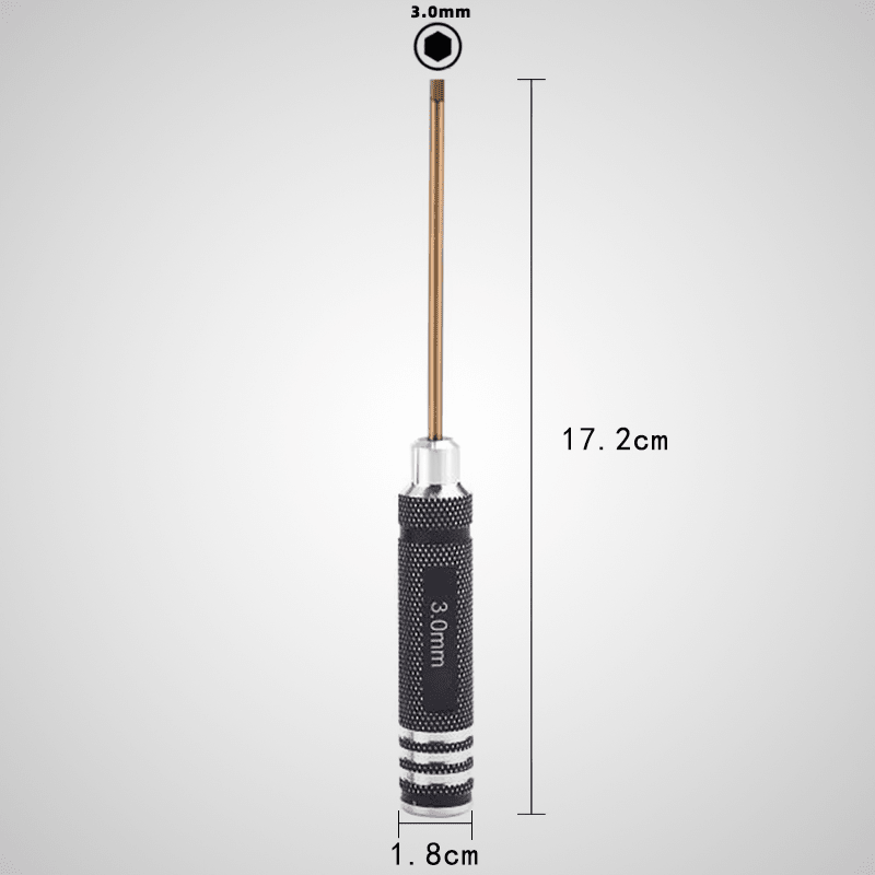 Tournevis hexagonal magnétique 3,0mm – embout acier doré, manche aluminium antidérapant, longueur 17,2cm, diamètre 1,8cm