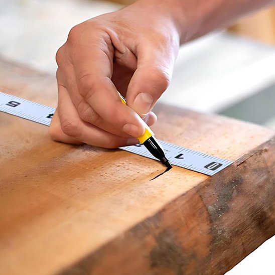 Mètre ruban flexible avec marqueur jaune pour tracer une ligne précise sur bois