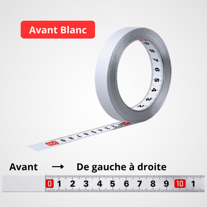 Mètre ruban adhésif argent – lecture de gauche à droite (Avant)