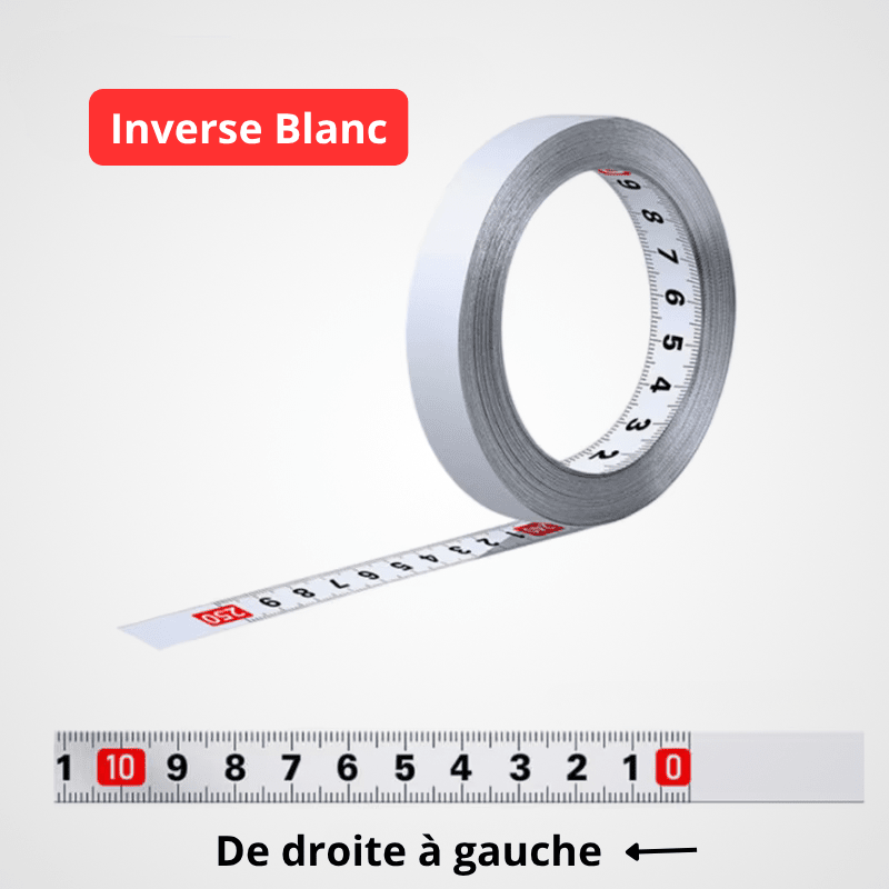 Mètre ruban adhésif argent – lecture de droite à gauche (Inverse)