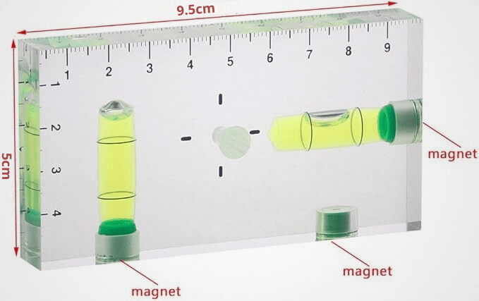 Niveau à bulle transparent 9,5cm avec double fiole graduée et 3 aimants - outil compact professionnel