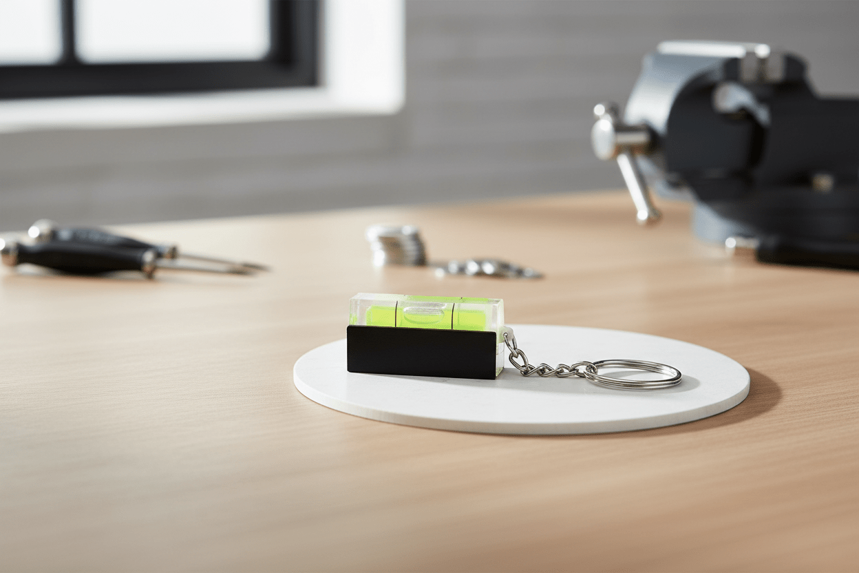 Porte-clés niveau à bulle sur bureau professionnel