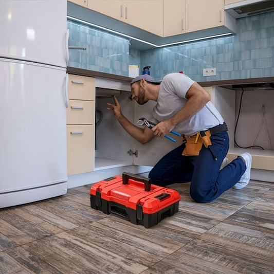 Caisse à outils modulaire professionnelle rouge et noire haute résistance
