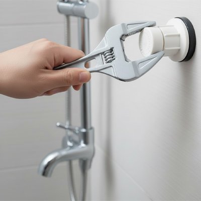 Clé à molette ajustant un raccord de douche mural