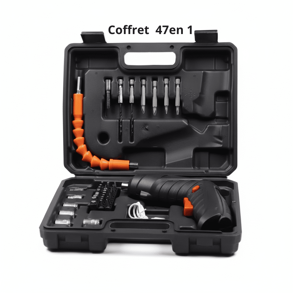 Kit complet tournevis électrique Précision Pro avec 46 embouts de vissage et tige d'extension