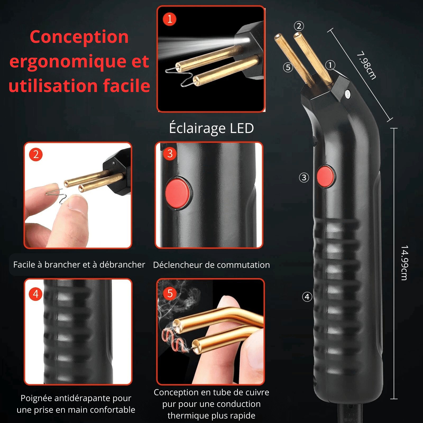 Conception ergonomique du pistolet à souder avec poignée confortable et utilisation facile pour débutants