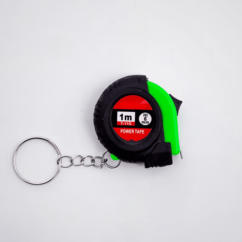 Mètre-ruban miniature porte-clés 1m Power Tape T-11G – coloris vert et noir, ruban 6mm, fond blanc