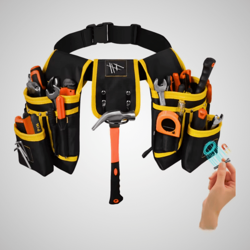 Sacoche ceinture professionnelle avec bandes bleues - 26 compartiments ajustables pour électricien et menuisier