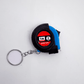 Mètre-ruban miniature porte-clés 1m Power Tape T-11G – coloris bleu et noir, ruban 6mm, fond blanc