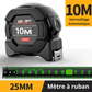 Mètre ruban 10M x25mm verrouillage automatique graduation fluorescente verte