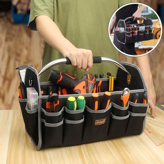 Malette à outils avec sangles élastiques maintenant fermement chaque outil