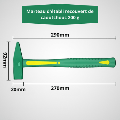 Schéma technique marteau d'établi 200g - Longueur 290mm, hauteur 92mm, manche 270mm