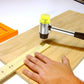 Marteau à deux têtes avec dimensions - vue complète du modèle avec manche ergonomique noir et têtes en caoutchouc jaune