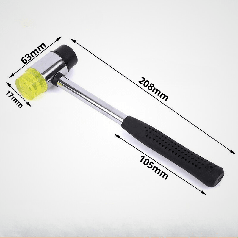 Marteau à deux têtes 208mm avec dimensions détaillées - longueur totale 208mm, manche 105mm, tête 63x17mm