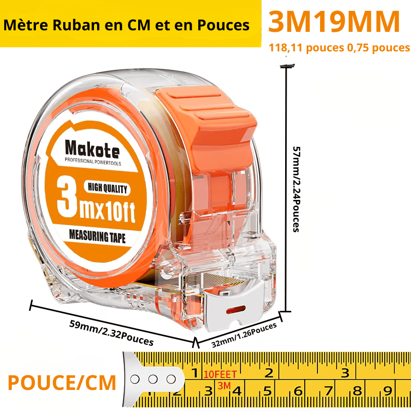 Mètre Ruban Précision Pro – Boîtier Transparent, Niveau à Bulle ...