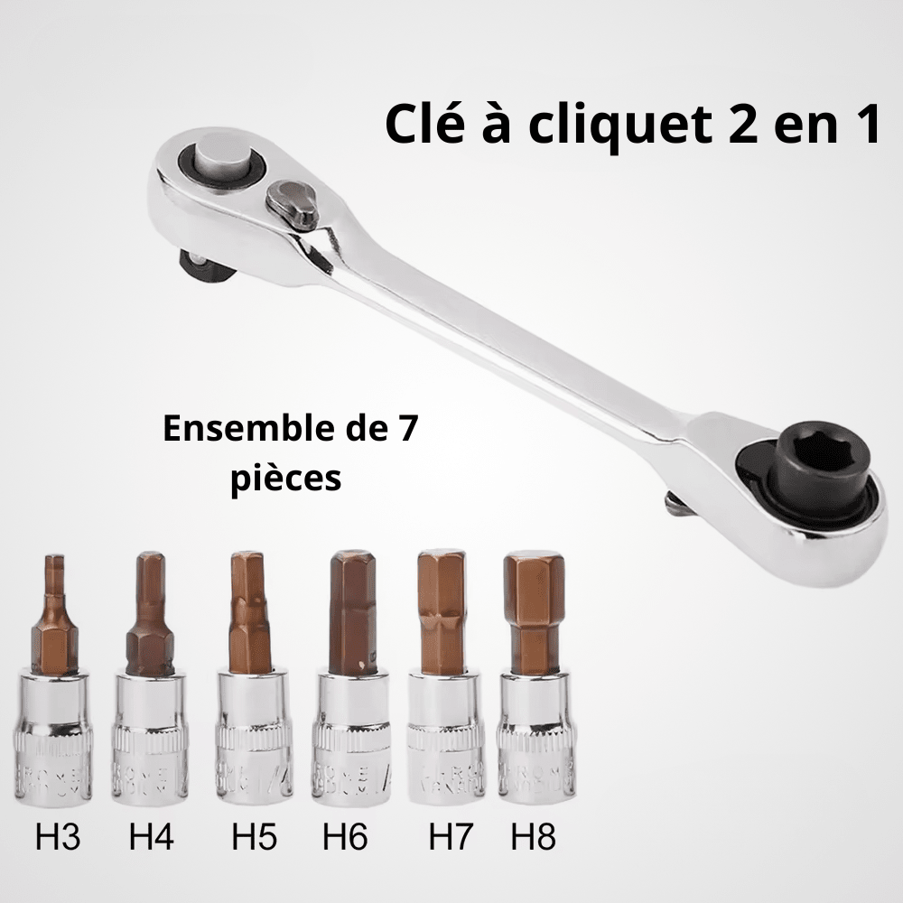 Kit clé à cliquet 2 en 1 avec 6 douilles hexagonales H3 à H8
