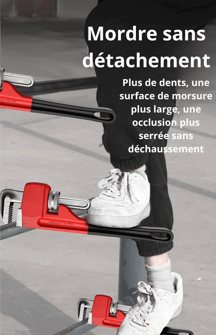 Clé à griffe - mâchoires crantées mordant fermement un tuyau sans glissement