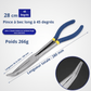 Pince à bec long angle 45 degrés 28cm – acier haute teneur carbone forgé, manche bi matière bleu, longueur tête 100mm, longueur totale 280mm, poids 266g