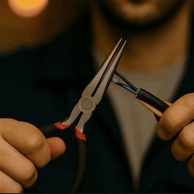 Pince à bec long robuste avec poignées ergonomiques bimatière orange et noir