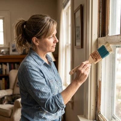 Pinceau professionnel pour finition sur encadrement de fenêtre