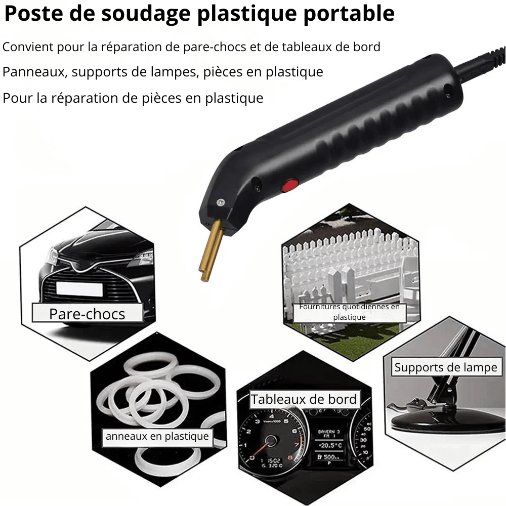 Poste de soudage plastique portable pour réparation de pare-chocs, tableaux de bord, panneaux et supports de lampes