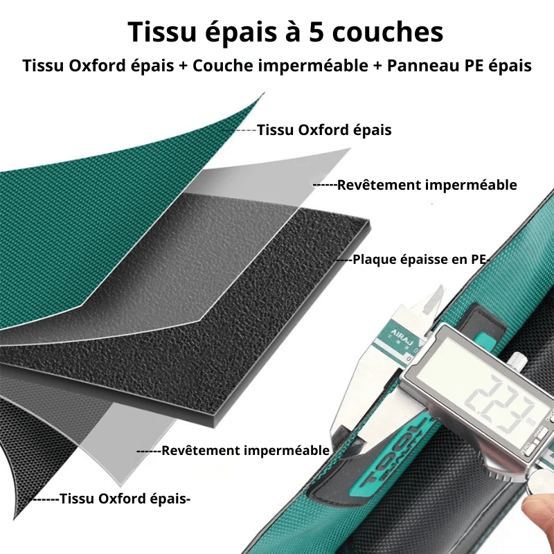 Tissu Oxford épais à 5 couches avec revêtement imperméable et panneau PE pour protection maximale des outils
