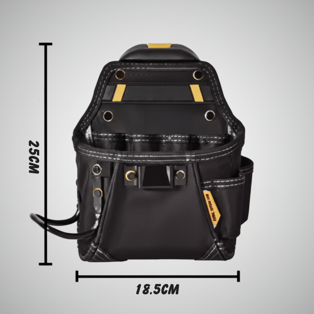 Sac à outils avec compartiments modulaires sur fond blanc en face 25cm de Hauteur, lageur 18.5cm TSK24