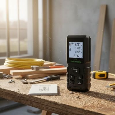 Écran LCD rétroéclairé du télémètre laser affichant mesure en mètres, pouces et pieds