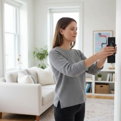 Écran LCD rétroéclairé du télémètre laser affichant mesure en mètres, pouces et pieds