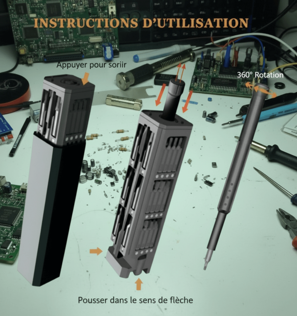 Kit tournevis magnétique 46 en 1 professionnel avec 42 embouts de précision acier S2 et étui de rangement organisé
