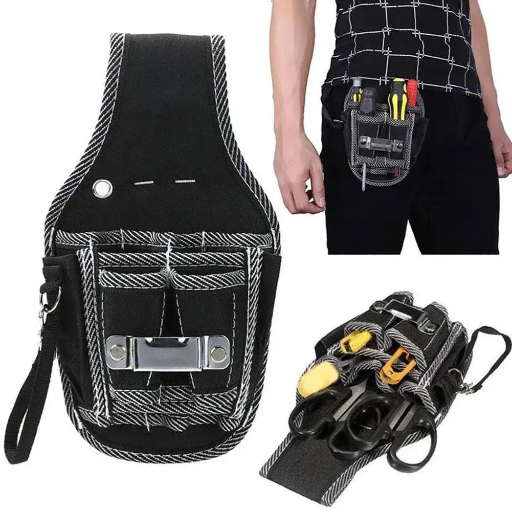  Sacoche ceinture outils en toile robuste avec pochettes multiples et clip métallique - Rangement professionnel