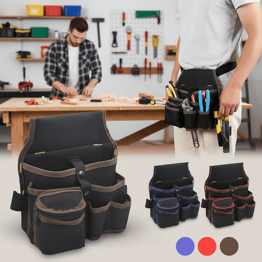 Trousse à outils de ceinture noire avec poches multiples et porte -marteau - Organisation professionnelle