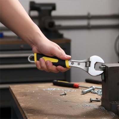 Vue latérale de la clé à molette montrant la construction robuste