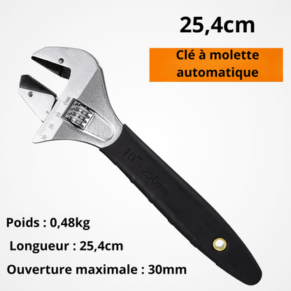 Clé à molette automatique 25,4cm – poids 0,48kg, ouverture maximale 30mm