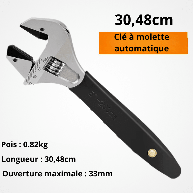 Clé à molette automatique 30,48cm – poids 0,82kg, ouverture maximale 33mm
