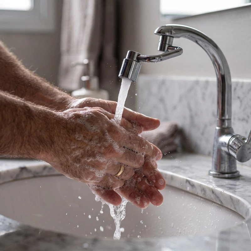 Embout robinet pour se laver les mains sans éclaboussures
