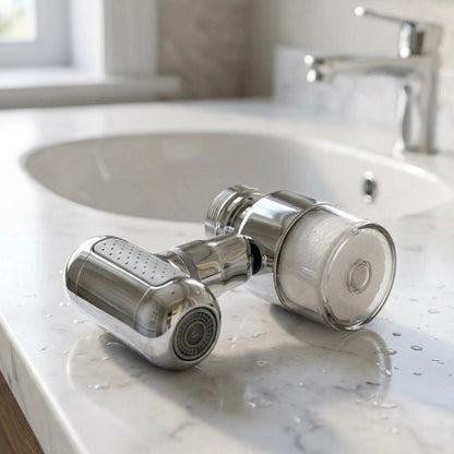  Embout robinet chromé posé sur le rebord du lavabo