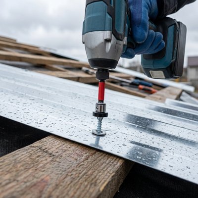 Embout visseuse magnétique utilisé sur un toit métallique