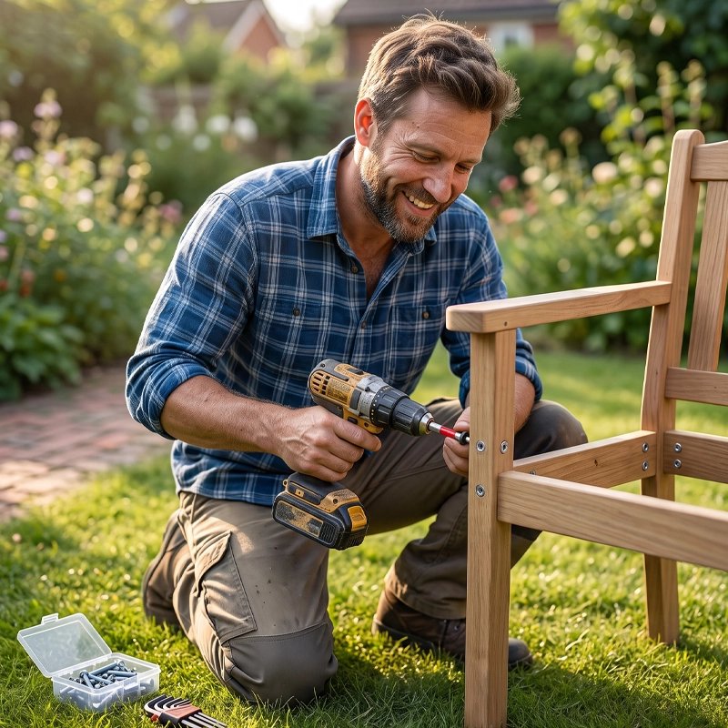 Embout visseuse utilisé pour assembler une chaise en bois