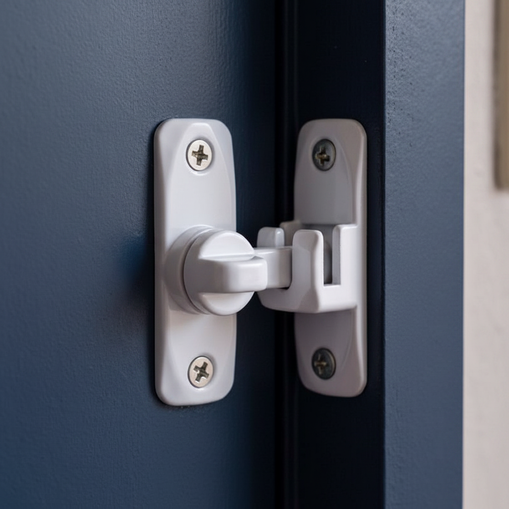 Loquet blanc sur porte bleu marine