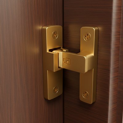 Loquet pour porte en or doré installé sur porte en bois