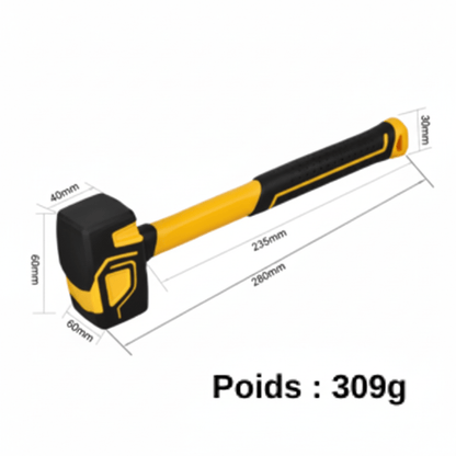 Marteau jaune et noir avec dimensions complètes - qualité professionnelle Poids 309g