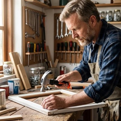 Artisan bricoleur utilisant marteau griffe en atelier