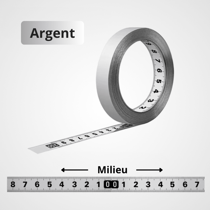Mètre ruban auto-adhésif argent enroulé – sens Milieu bidirectionnel